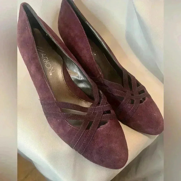 MARKON Quarry Purple Suede Leather Wedge Heels Shoes 7W - Picture 2 of 5